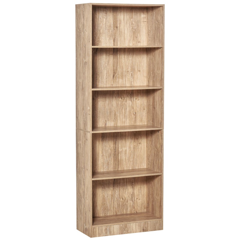 Regał biblioteczka 5 poziomów naturalne drewno, mebel regulowany do salonu biura sypialni, 63x29,2x176 cm