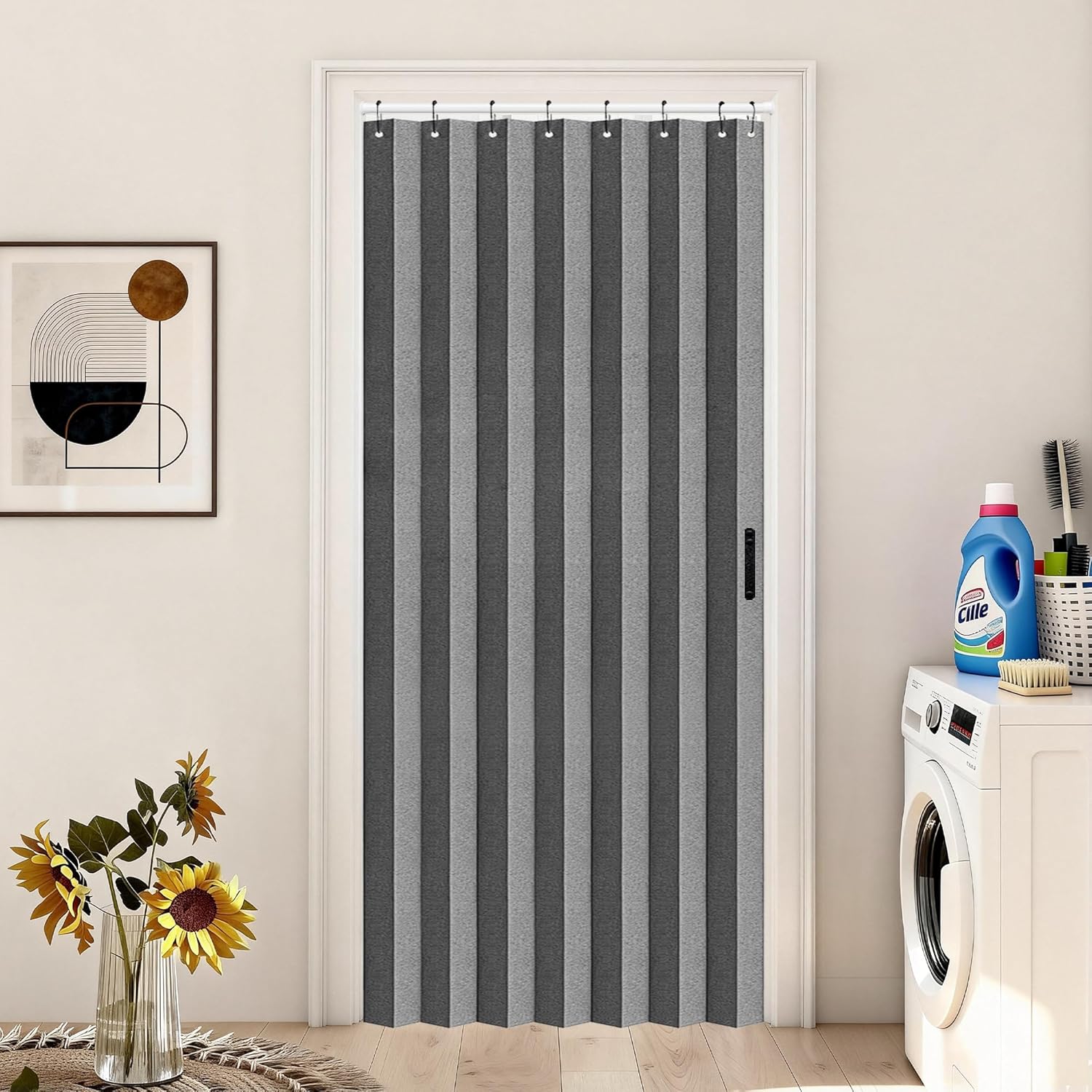 Zasłony do drzwi i prysznica odporne na pleśń i wodę, 150 x 200 cm, zmywalne, faktura lnu, szare