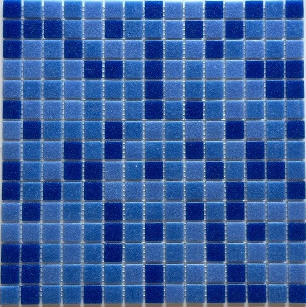 Mozaika szklana niebieska mix “Blue Pool Mix” na siatce 1 mq
