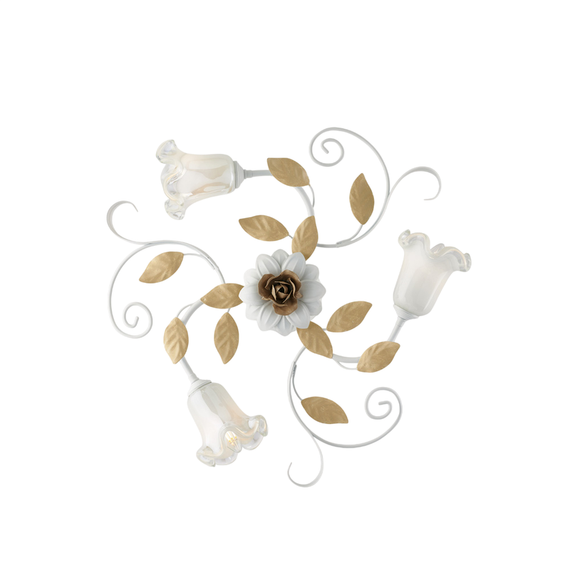 Plafoniera in ferro laccato bianco shabby 3 luci H.17 - Ø56