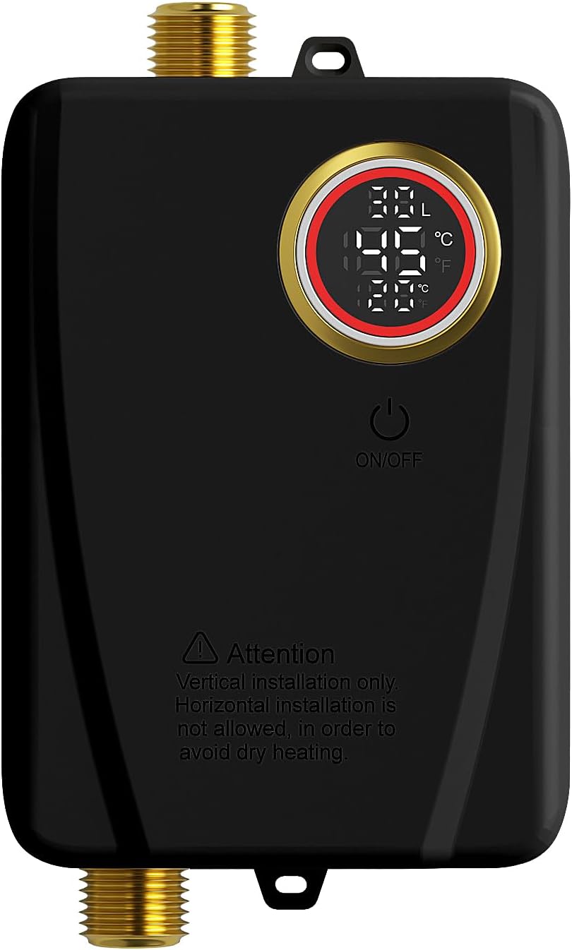 Podgrzewacz wody przepływowy bez zbiornika 3500 W 220 V z wyświetlaczem LCD do zlewów liniowych, podgrzewacz wody pod zlewem (czarny)
