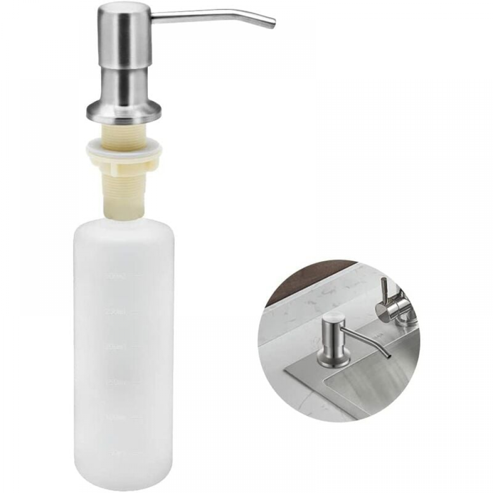 Dozownik do mydła do zlewu kuchennego, 350 ml, ze stali nierdzewnej, z obrotową pompką 360°