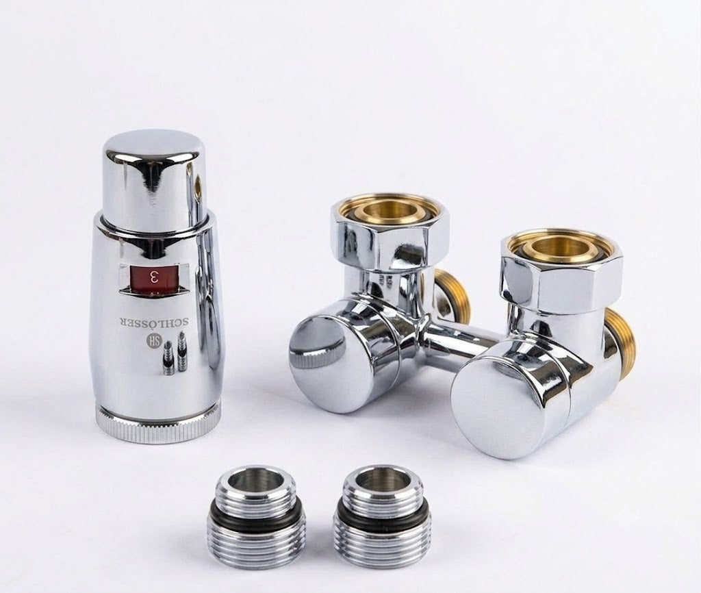 Armatura przyłączeniowa SCHLOSSER Exclusive 3/4 x M22x1,5, głowica M30x1,5, nypel 2 szt 1/2 x 3/4, kątowa chrom 1 zest.
