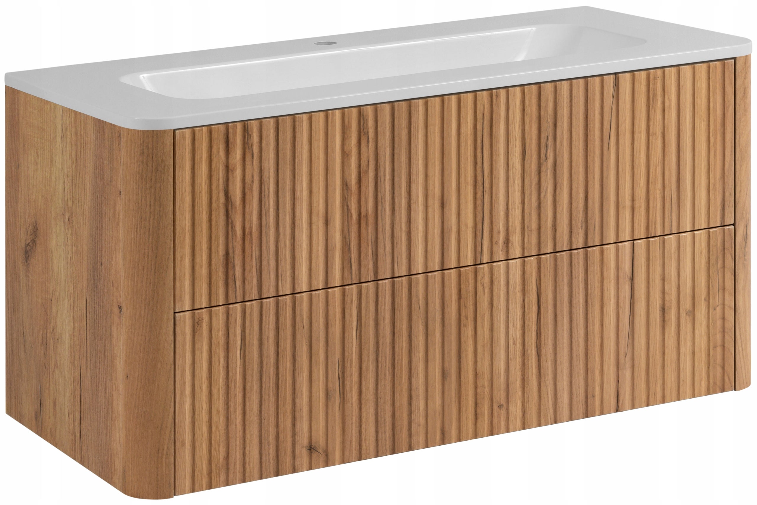 Szafka łazienkowa LINEA 100 cm Dąb Craft Złoty ryflowana wisząca z umywalką