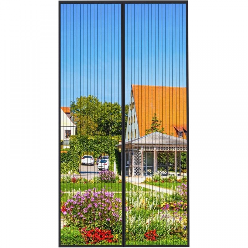 Czarna magnetyczna moskitiera, 140x240 cm, zasłona przeciw owadom z paskiem klejącym, automatyczne zapięcie, ultradrobne oczka.
