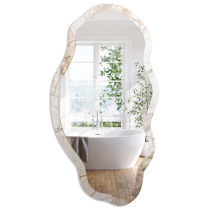 Lustro Ścienne o Nieregularnym Kształcie z Dekoracyjną Szklaną Ramką | Marmur elegancja | 52x97 cm | ArtPrintCave