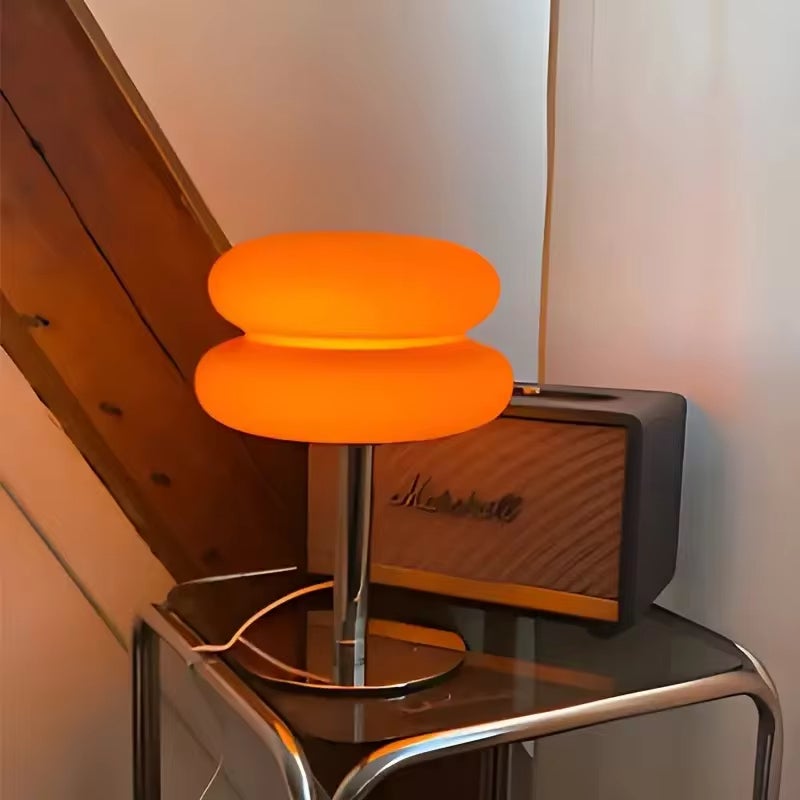 Lampa stołowa LED, nastrojowe oświetlenie w stylu retro ze szkła, urocza lampa stołowa, lampka nocna (pomarańczowa)
