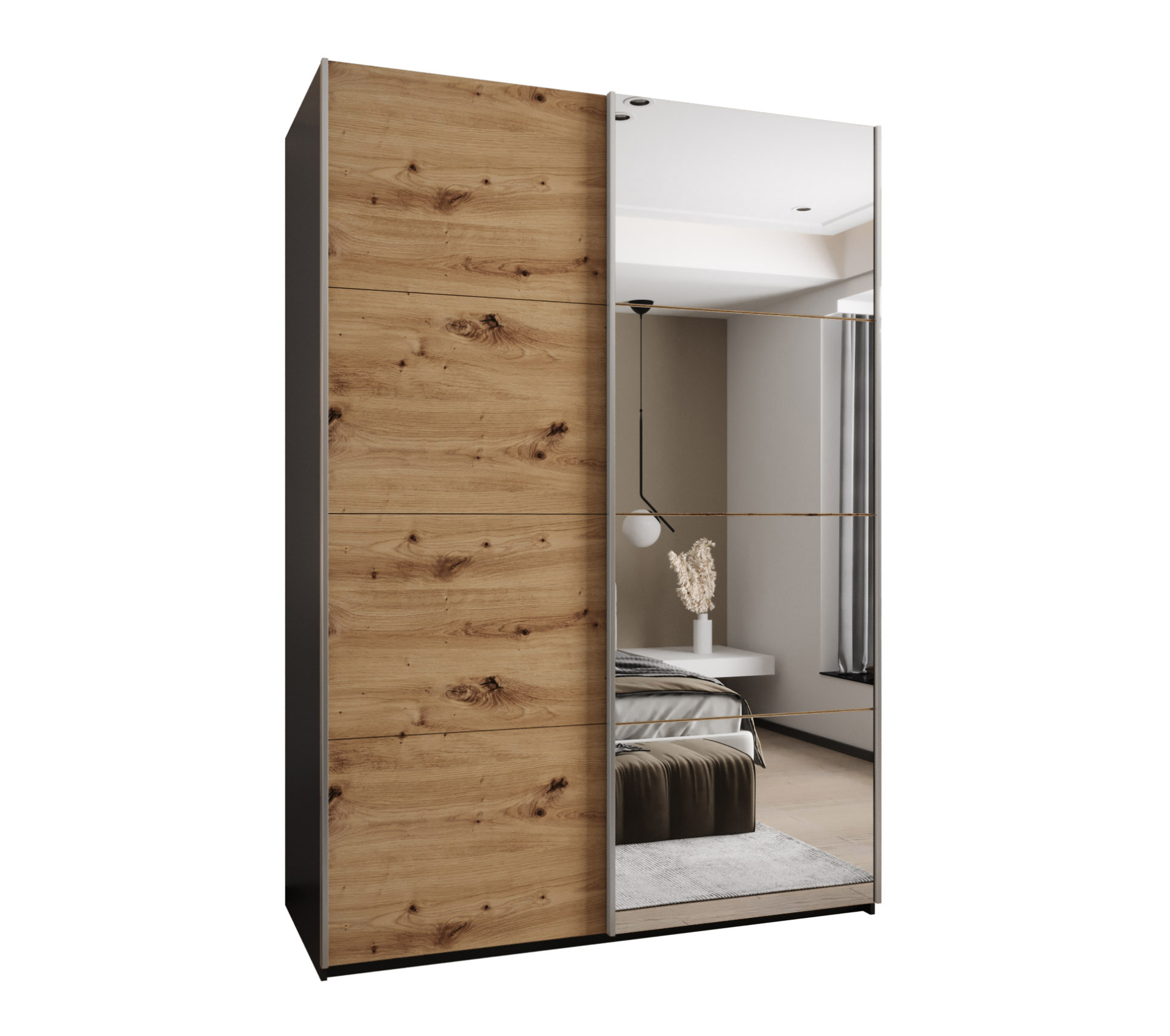Szafa przesuwna wysoka Lux 3 170 x 64 x 245,5 cm czarny + artisan + u. srebrny - Abiks Meble
