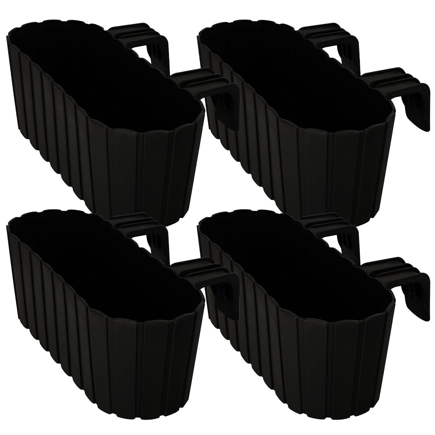Doniczka Balkonowa na Balustradę - 40 x 15 x 15 cm - Skrzynka Plastikowa na Balkon - Owalna - Rustykalna - Antracyt - Zestaw 4 SZT KOTARBAU