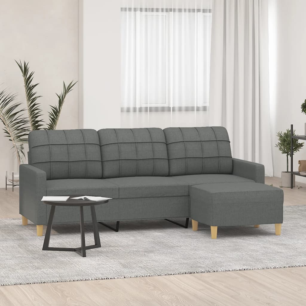 3-osobowa sofa z podnóżkiem, ciemnoszary, 180 cm, tkaniną vidaXL