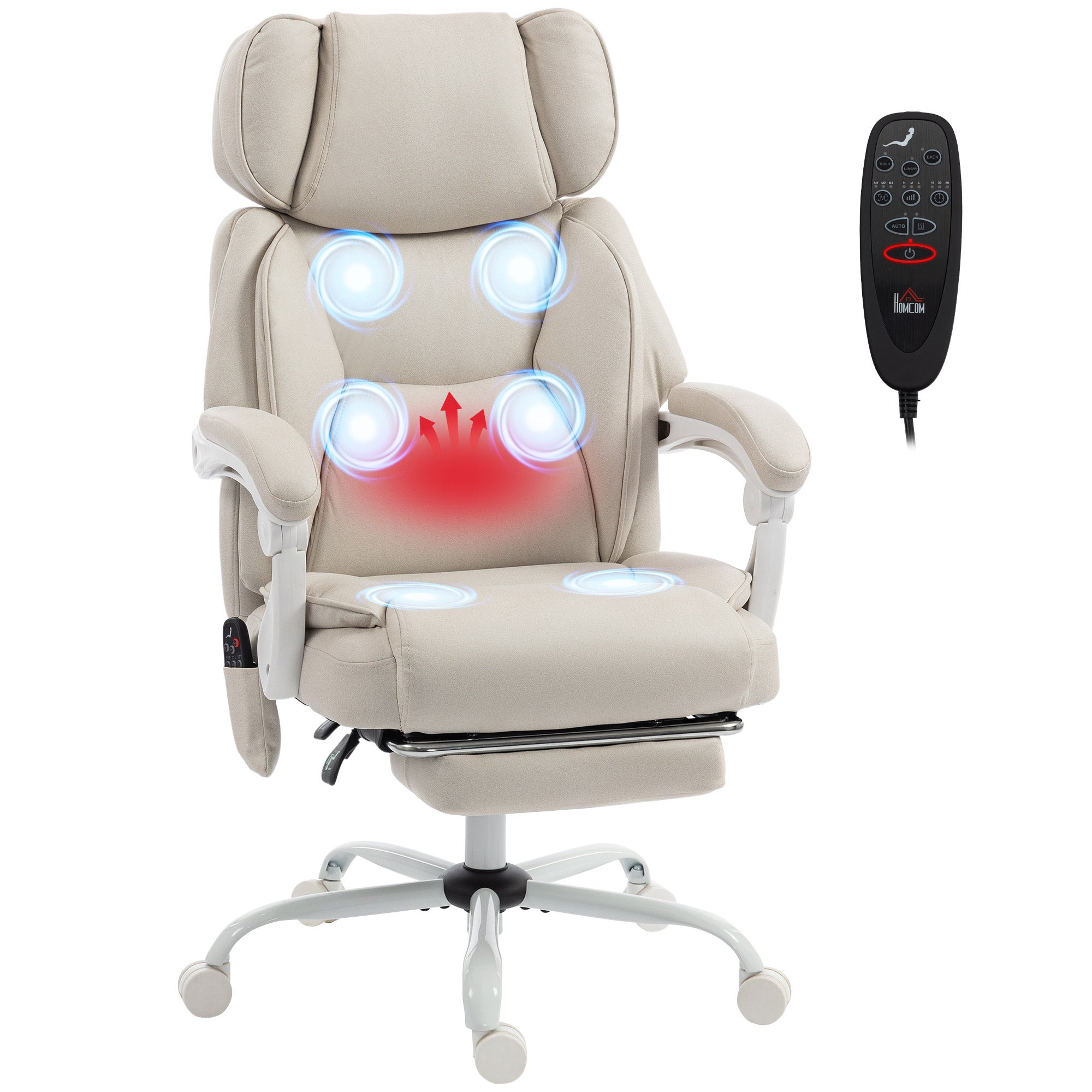 Ergonomiczny, biały, kremowy, podgrzewany fotel biurowy do masażu