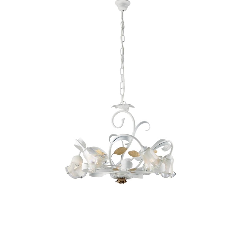 Lampadario in ferro laccato bianco shabby 5 luci H.44 - MAX 142 - Ø65