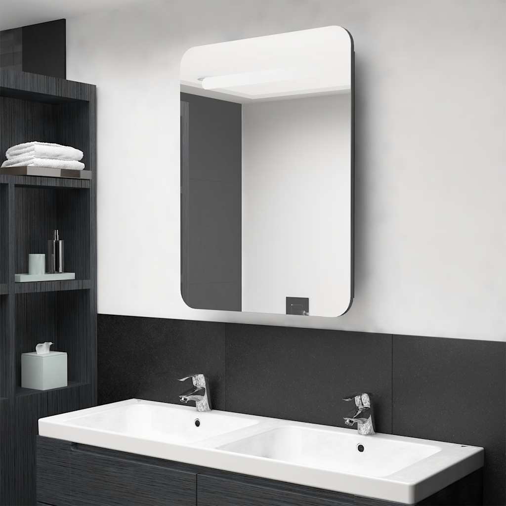 Szafka łazienkowa z lustrem, LED, szara z połyskiem 60x11x80 cm vidaXL