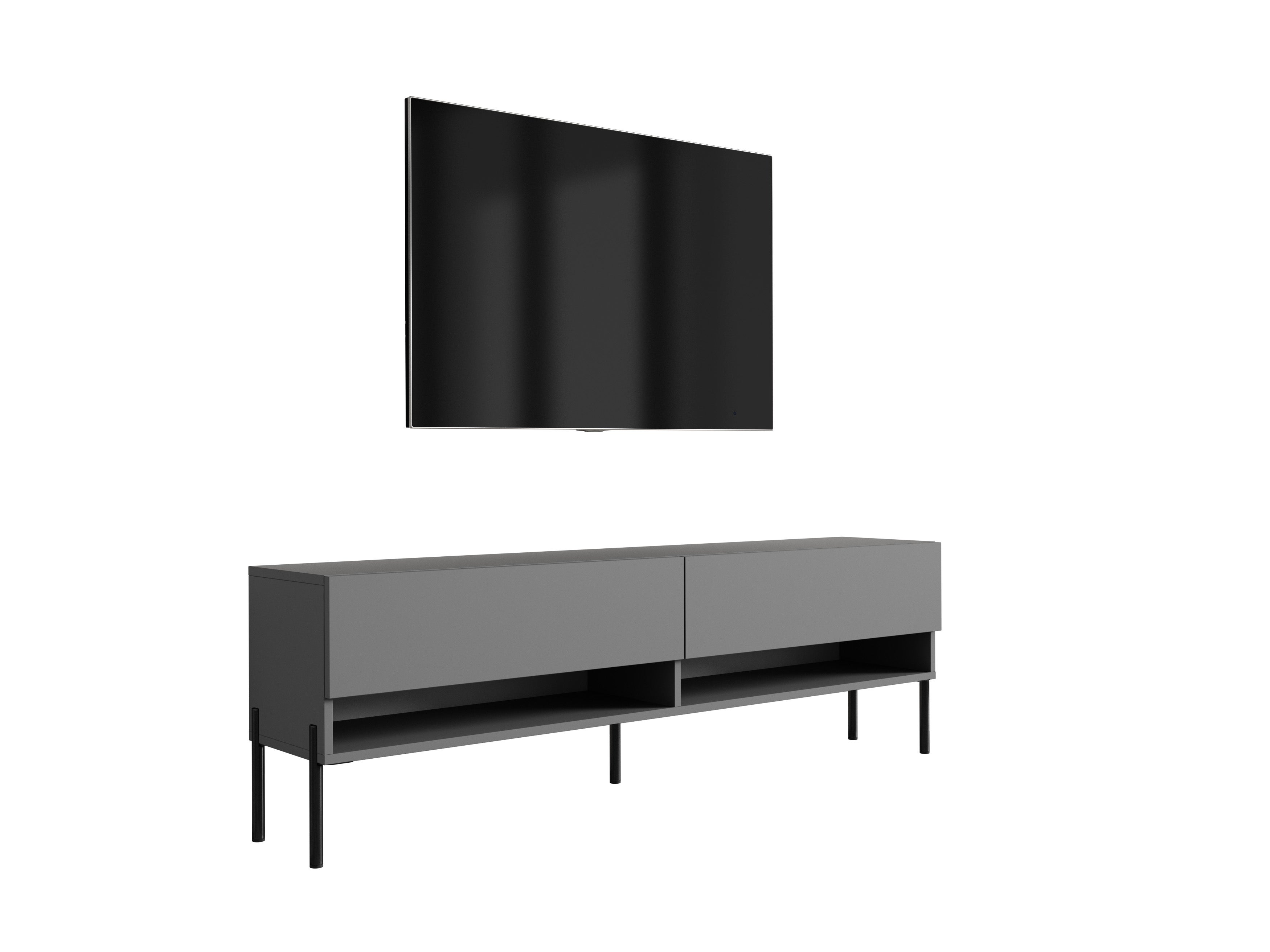 Szafka pod telewizor 170 cm Antracyt, nóżki proste złote, 170 × 32 × 52 cm
