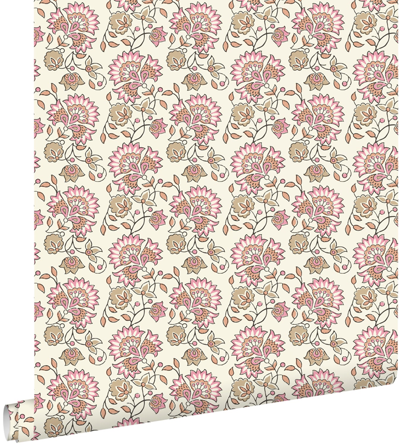 Tapeta zabytkowe kwiaty jasnoróżowy i beżowy - 50 x 900 cm - ESTAHOME