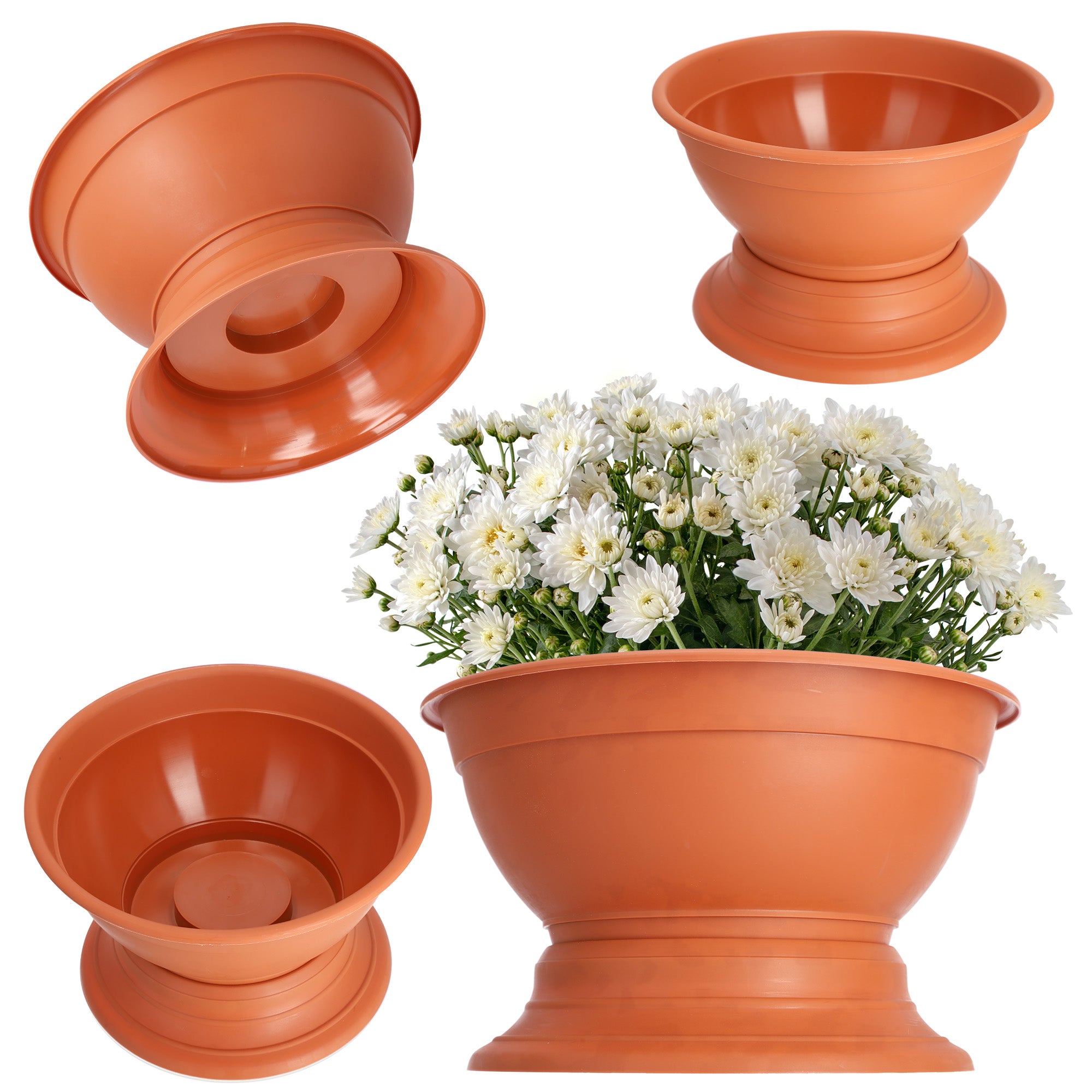 DONICZKA DONICA NA KWIATY MISA OKRĄGŁA DO CHRYZANTEM CMENTARZ 18cm TERAKOTA