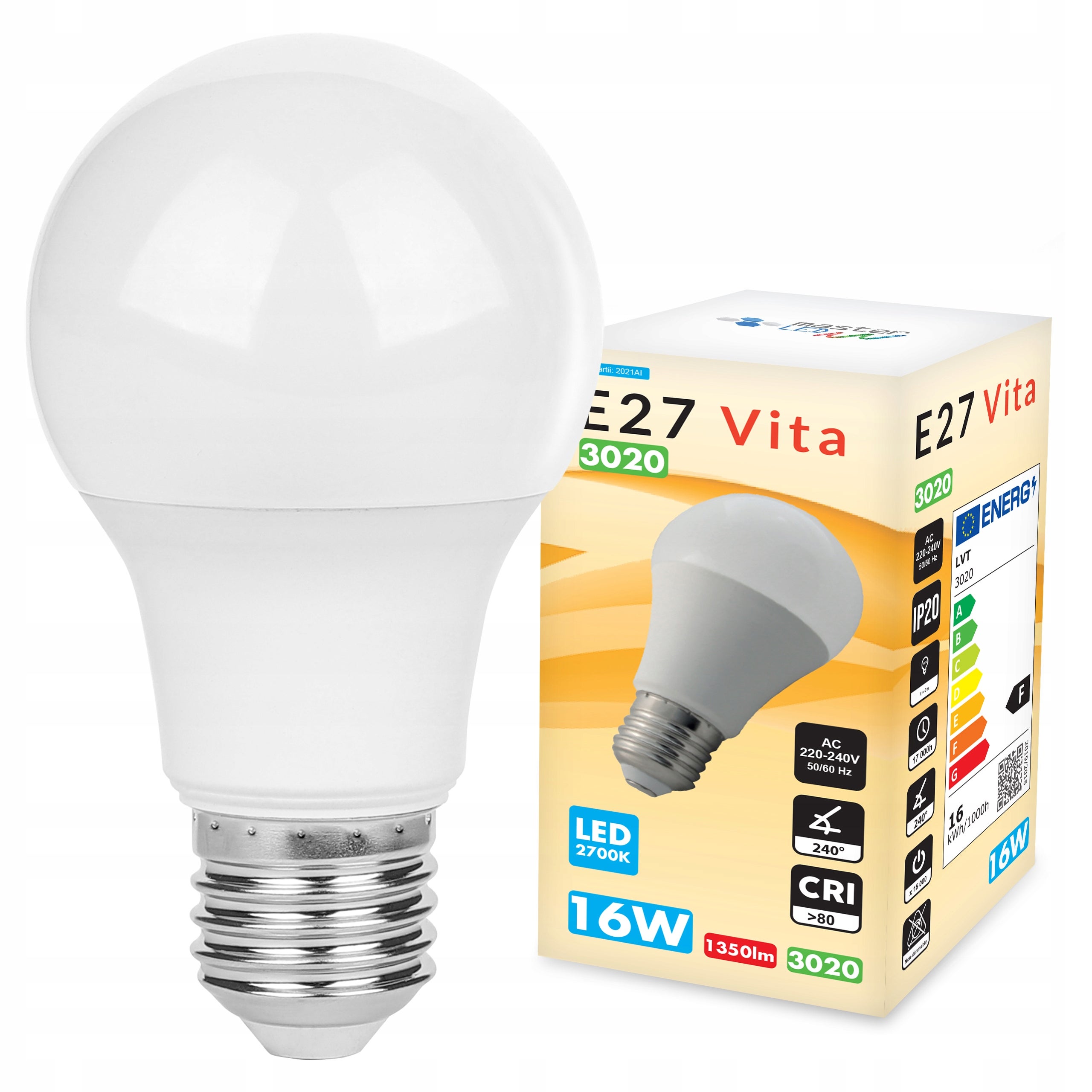 Żarówka LED E27 Vita A60 16W 2700K biały ciepły 1350lm kula MasterLED