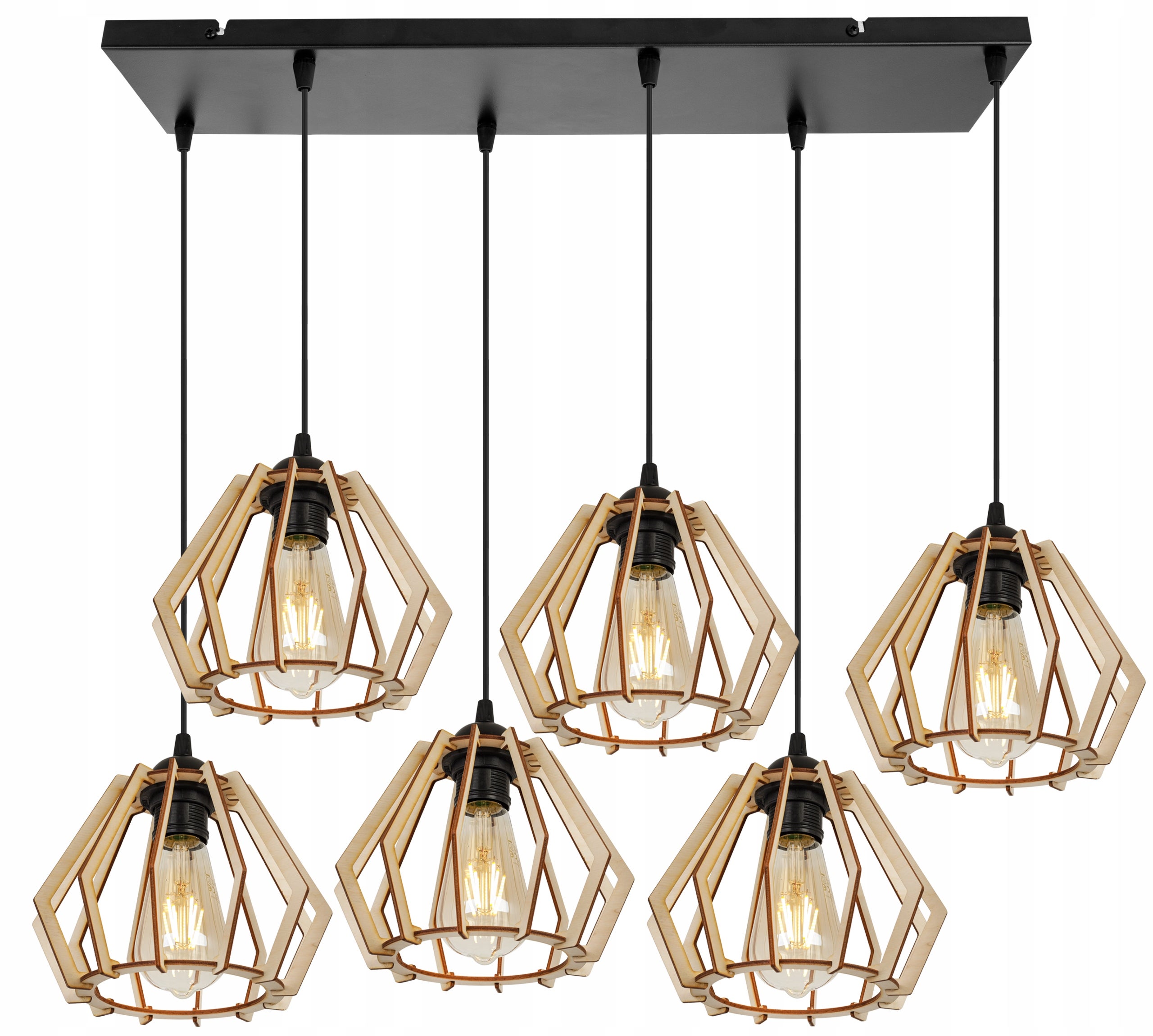 Lampa sufitowe wisząca Light Home LH Timber drewno diament 6x E27 60W czarny