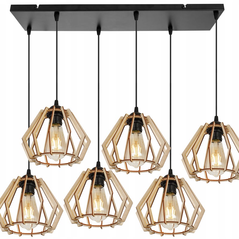 Lampa sufitowe wisząca Light Home LH Timber drewno diament 6x E27 60W czarny