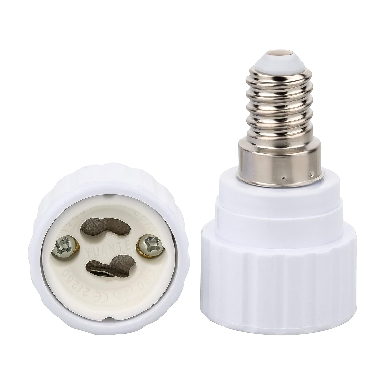 4 sztuki adapterów E14 do GU10, białe gniazdo LED, konwerter do żarówek energooszczędnych (maks. 250 V/2 A), żaroodporne, z podstawą ceramiczną