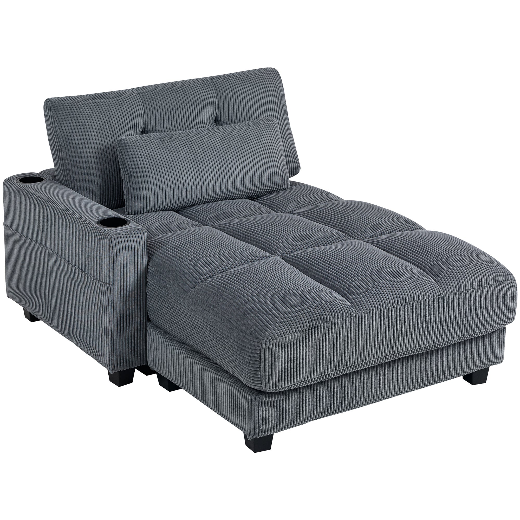 Sofa rozkładana z poduszkami, pianką, rozkładana do spania, uchwyt na kubek, szara