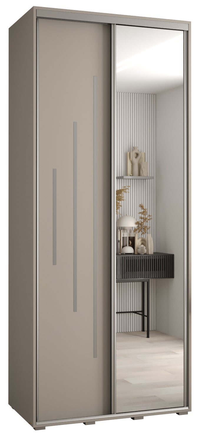 Szafa przesuwna z lustrem wysoka Dakota 13 100 x 45 x 235,2 cm kaszmir + u. Srebrny - Abiks Meble