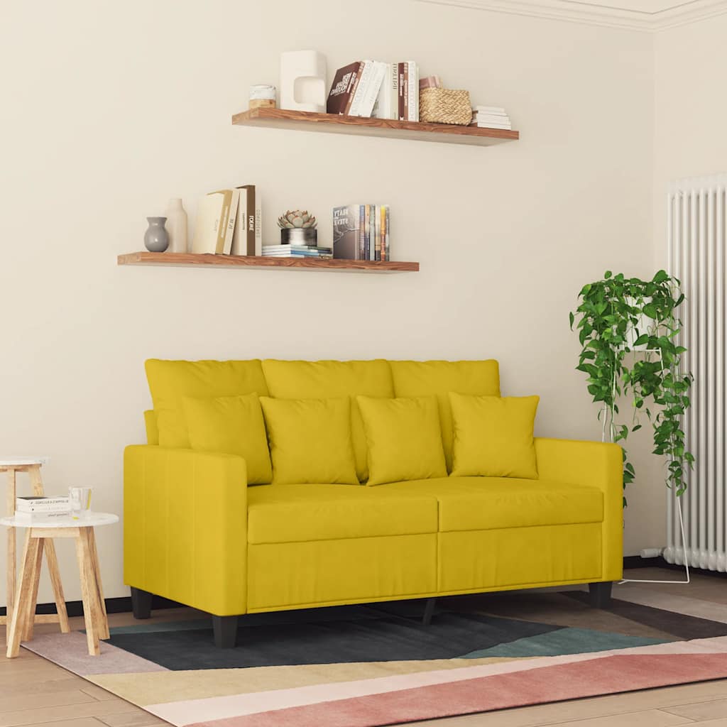 Sofa 2-osobowa, żółta, 120 cm, tapicerowana aksamitem