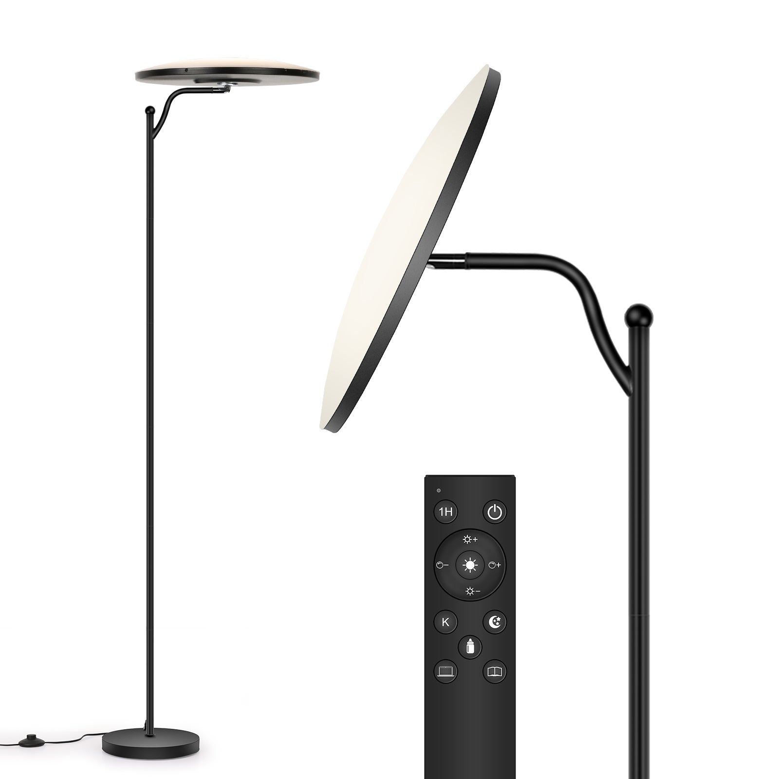 LOVHAUS Lampa podłogowa LED z pianki memory, 32 W, ściemnialna, do czytania, z pilotem, do sypialni/biura (2700–6500 K)