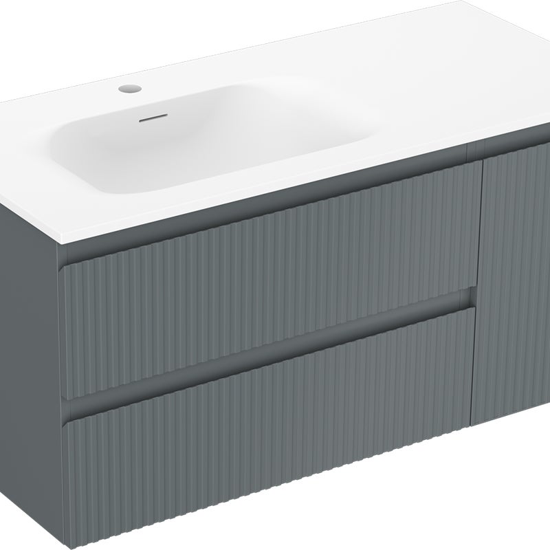 Mexen Rivel szafka łazienkowa 100 cm z umywalką Vela lewą, 2S, 1D, ryflowana, grafit/biała mat - 91A23-10047-3-BBFFF66-W23L01