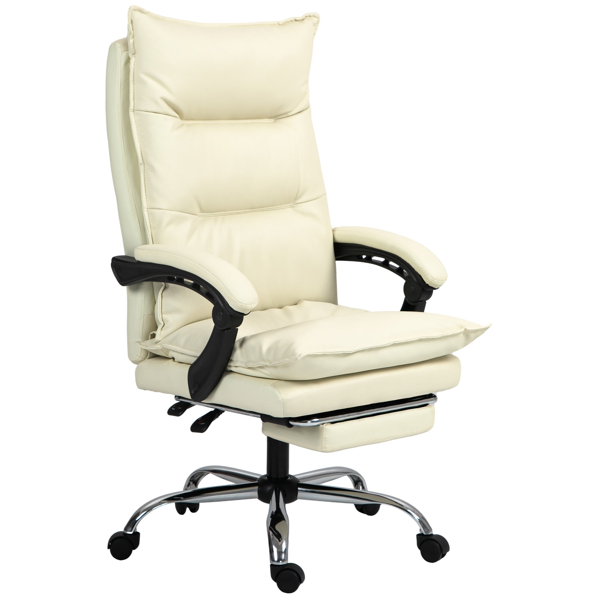 Ergonomiczny fotel biurowy, fotel biurowy z funkcją odchylania, podnóżek, beżowy