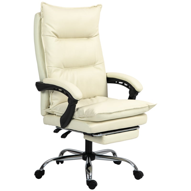 Ergonomiczny fotel biurowy, fotel biurowy z funkcją odchylania, podnóżek, beżowy