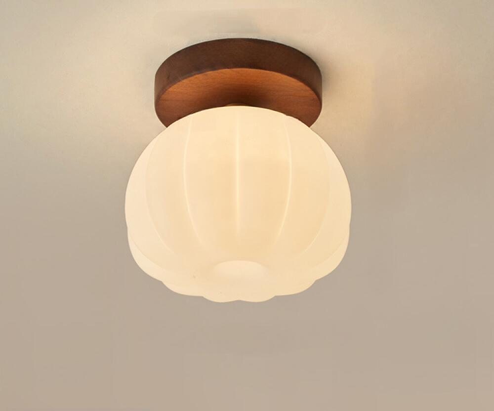 Lampa sufitowa w kształcie dyni z brązową podstawą, 1 sztuka, średnica 16 cm, odpowiednia do przedpokoju, salonu i sypialni (ciepłe światło LED [G9])