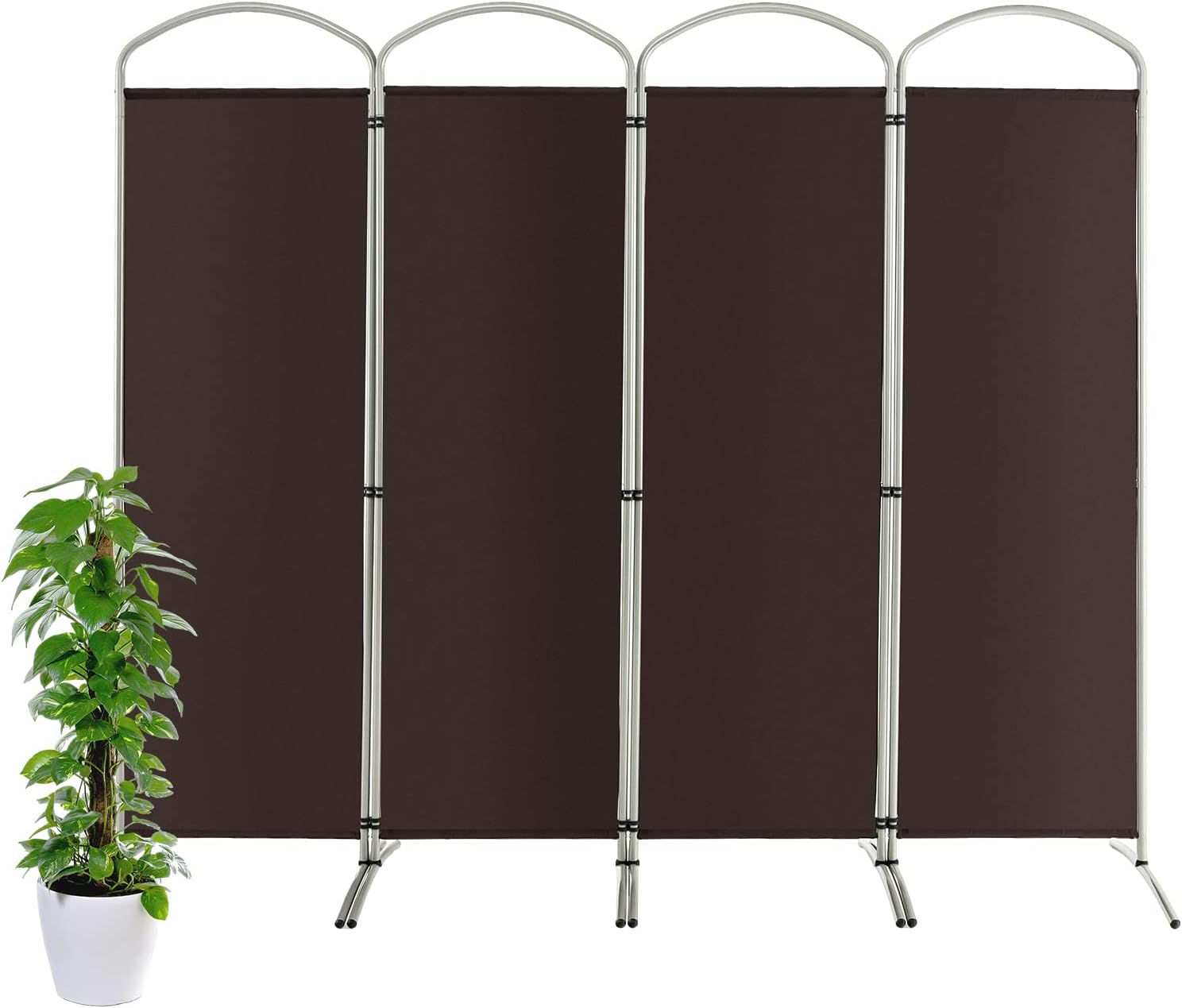 Duży parawan składany z 4 panelami, składana przegroda o wysokości 188 cm, brązowy