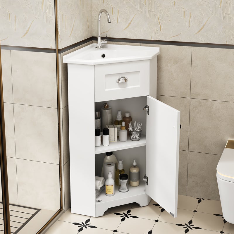 Szafka łazienkowa zajmująca mało miejsca, model stojący na podłodze z pojedynczą umywalką, wodoodporny korpus MDF, umywalka ceramiczna