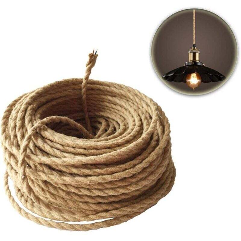 Stary skręcany, pleciony kabel konopny, 2-żyłowy (2 x 0,5 mm²), długości 5 metrów, do akcesoriów do zawieszania opraw oświetleniowych.