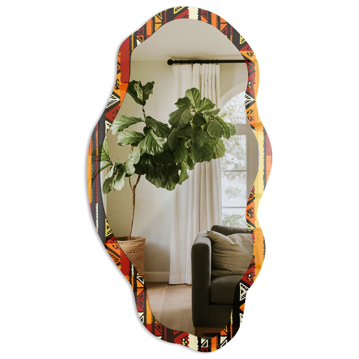 Lustro ozdobne premium z nadrukiem na szkle hartowanym - Etniczne pasy 52x97cm