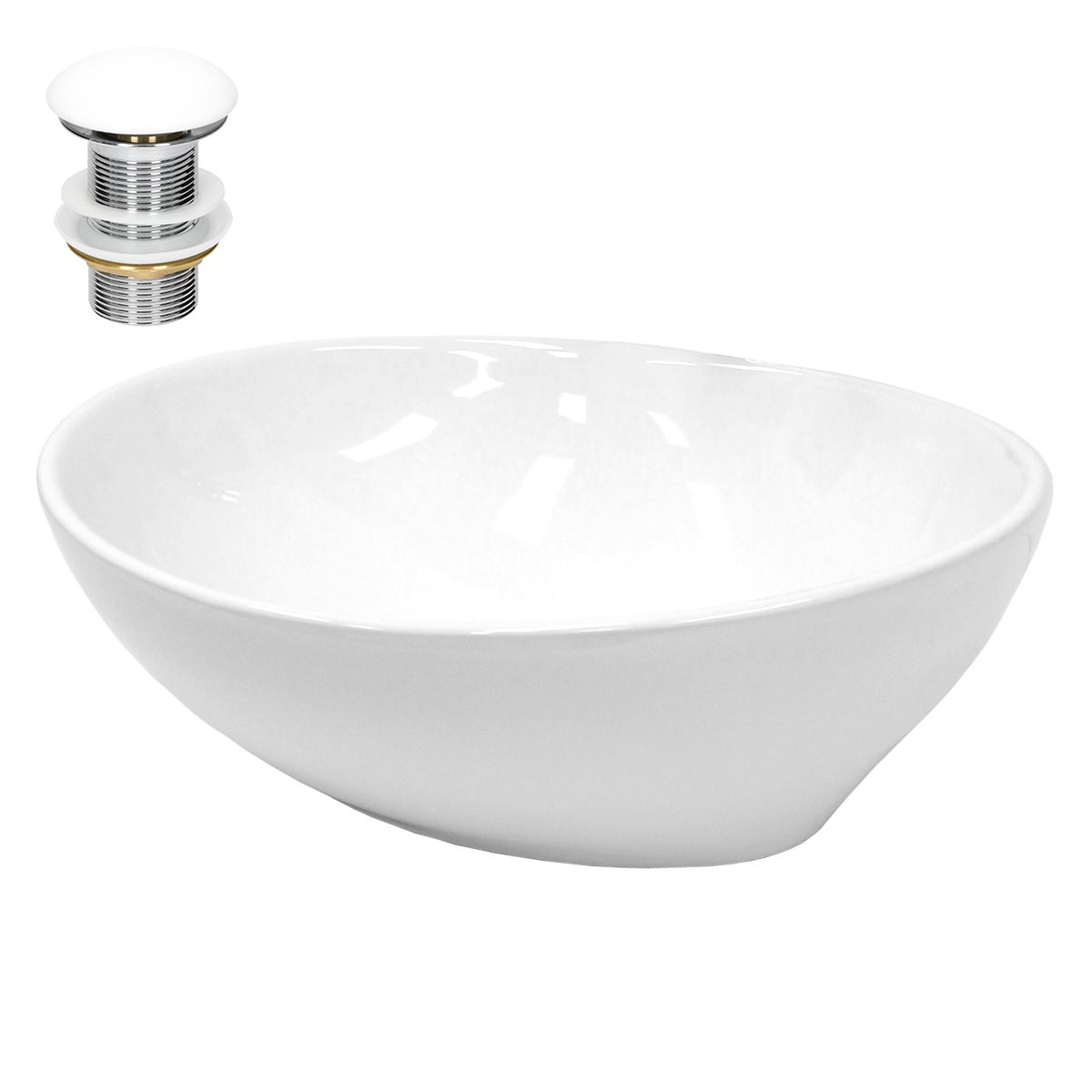 Umywalka ceramiczna z zestawem odplywowym Umywalka 410 x 330 x 142 mm Biala