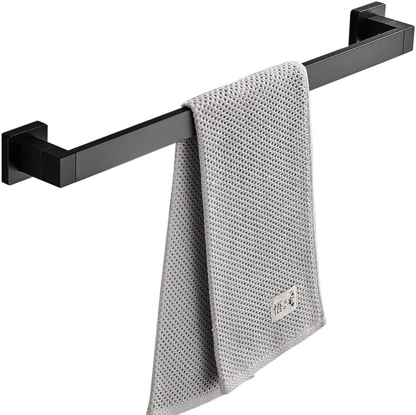 Wieszak na ręczniki aluminiowy, kwadratowy, ścienny, jednorzędowy, czarny, 40 cm (podwójne zastosowanie, nie wymaga wiercenia ani rozwiercania)