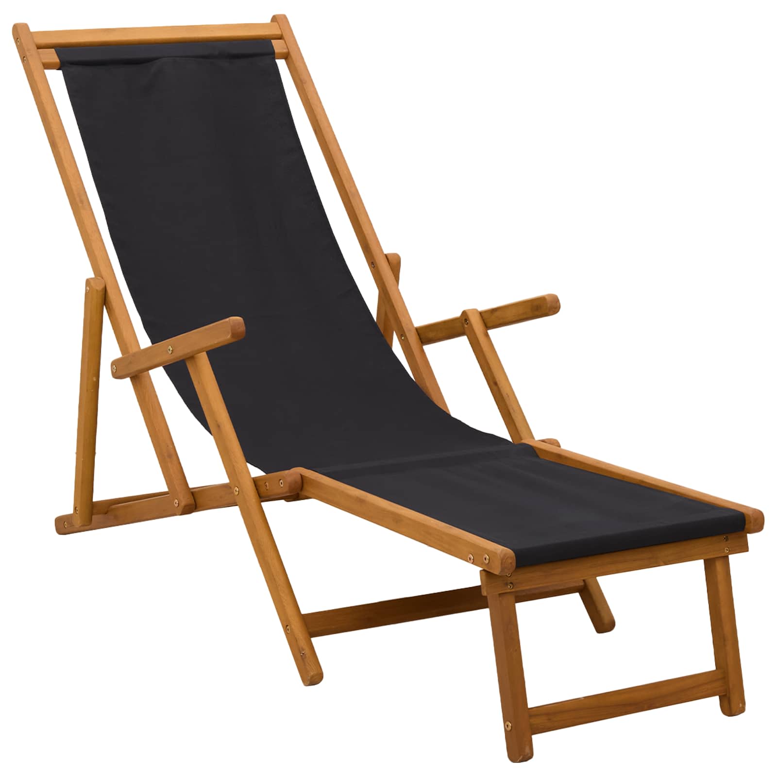 Leżak Ogrodowy Eukaliptusowy Składany Czarny 155x61x95 cm na Taras na Plażę
