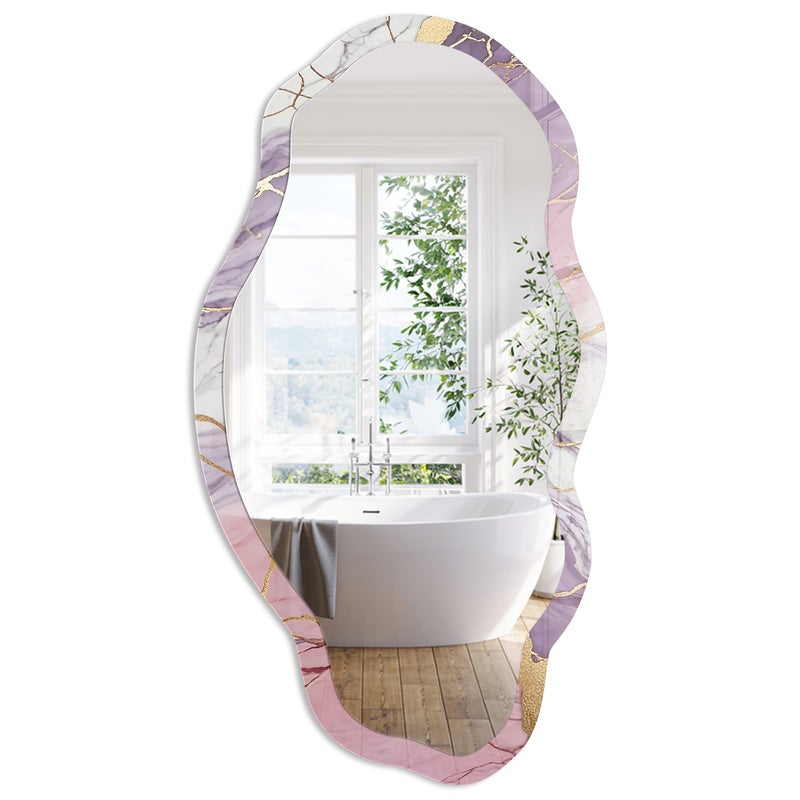 Lustro o Organicznej Formie | Marmurowa elegancja | 52x97 cm | ArtPrintCave