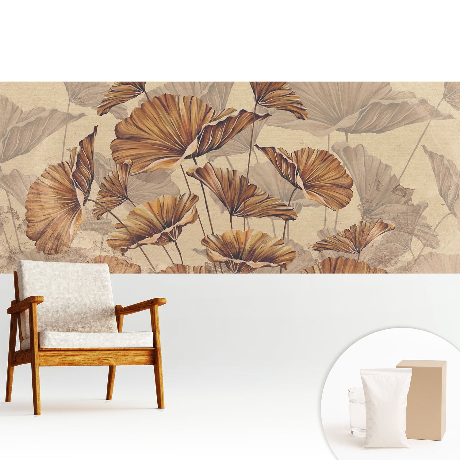 Tapeta flizelinowa elegancka dekoracyjna stylowa nowoczesny motyw trwała wykończenie - Rustykalne liście w ciepłych barwach - 250x104