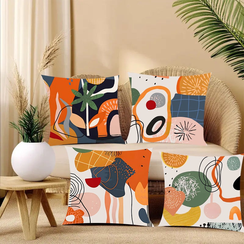 Poszewka na Poduszkę 45x45 Zestaw 4 Boho Floral Wzór Abstrakcyjna Nowoczesna Kwiatowa Estetyczna Pomarańczowa Poszewka na Poduszkę