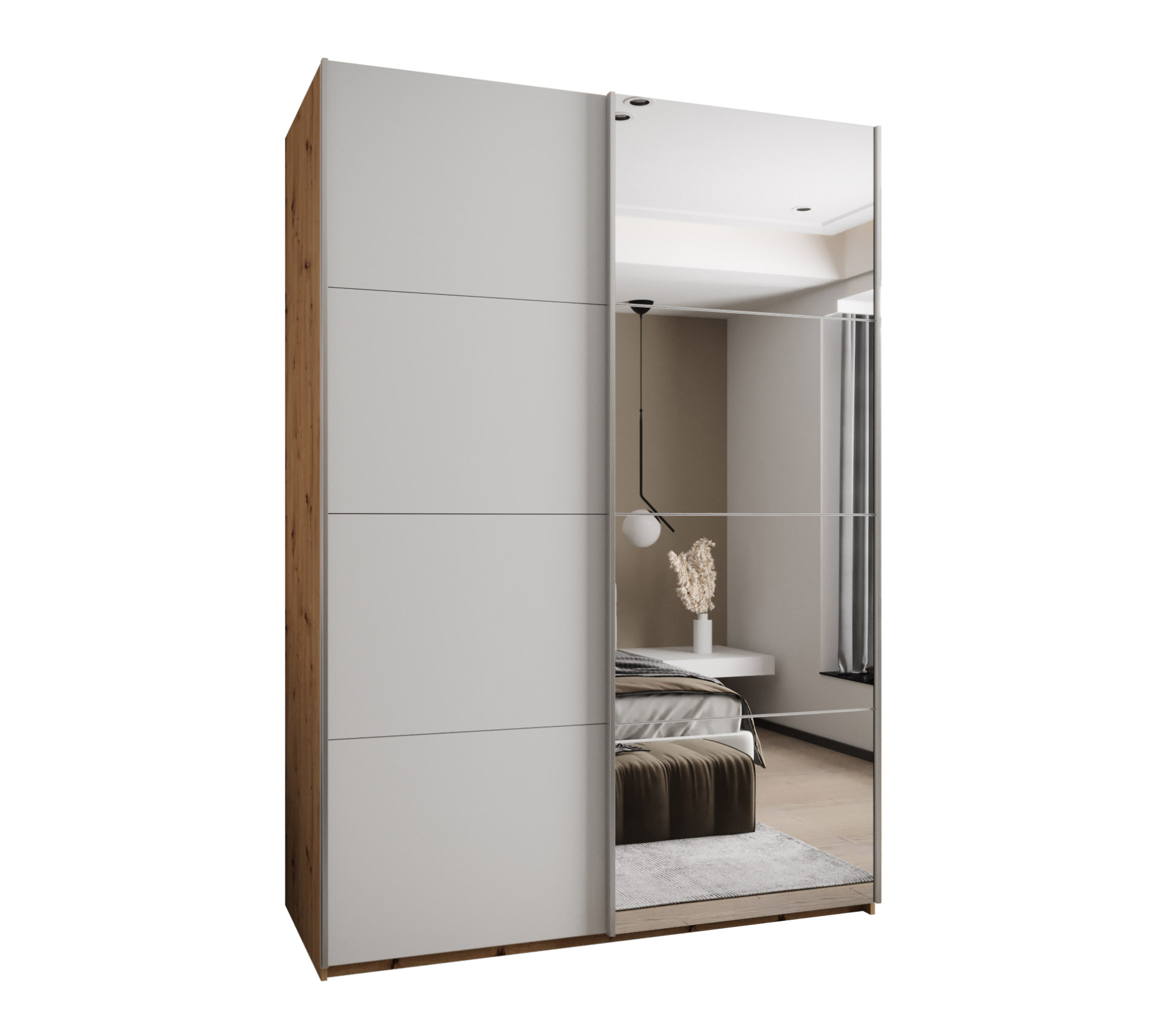 Szafa przesuwna wysoka Lux 3 180 x 64 x 245,5 cm artisan + biały + u. srebrny - Abiks Meble