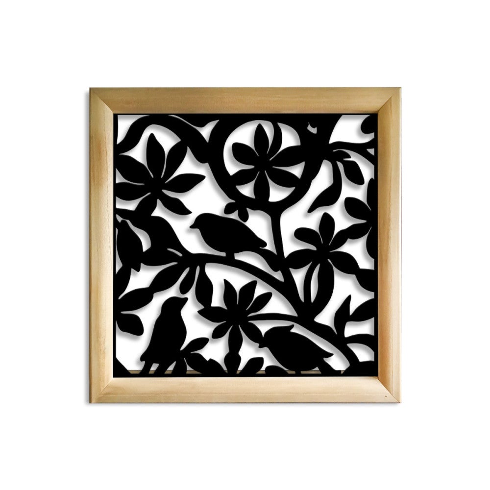BIRDS - Kwadratowe moduły dekoracyjne z drewna i PVC - Rozmiar 73x73 cm - Grubość 64 mm - Kolor wewnętrzny CZARNY