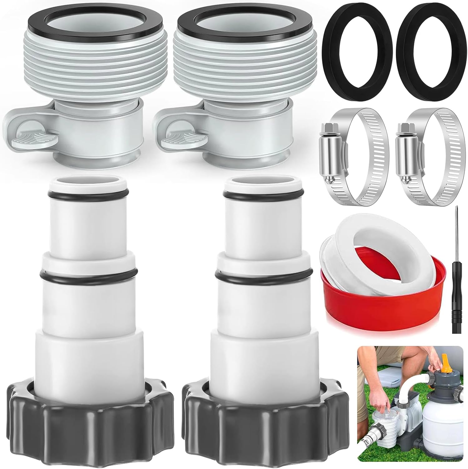 Zestaw 4 węży adaptera Basen 32 38, wymiana węża adaptera, adapter basenu, akcesoria do pomp basenowych, mocowanie