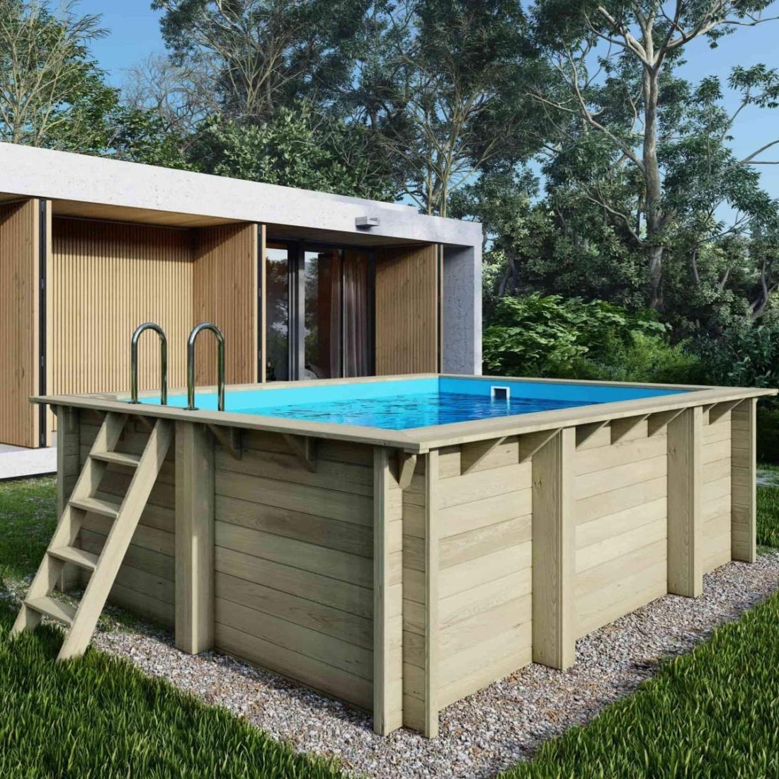 Basen drewniany AQUA 4.65 x 2.85 - H.1.24 m, jasnoniebieski, ze wspornikami do zabetonowania - BAS7306OSPI - ALTANKA