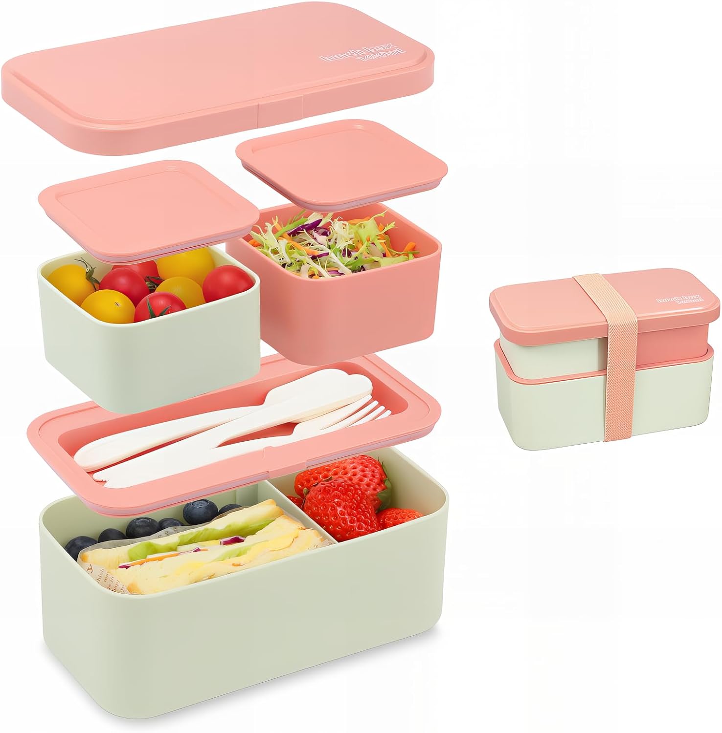 Pojemnik na lunch Bento 1450ml, dwuczęściowy pojemnik na lunch dla dorosłych i dzieci, bez BPA i wodoodporny, można używać w kuchence mikrofalowej i p