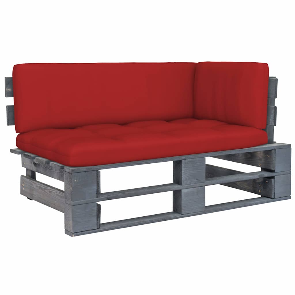 Sofa Ogrodowa Narożna z Palet Drewniana Szara z Poduszkami Czerwonymi