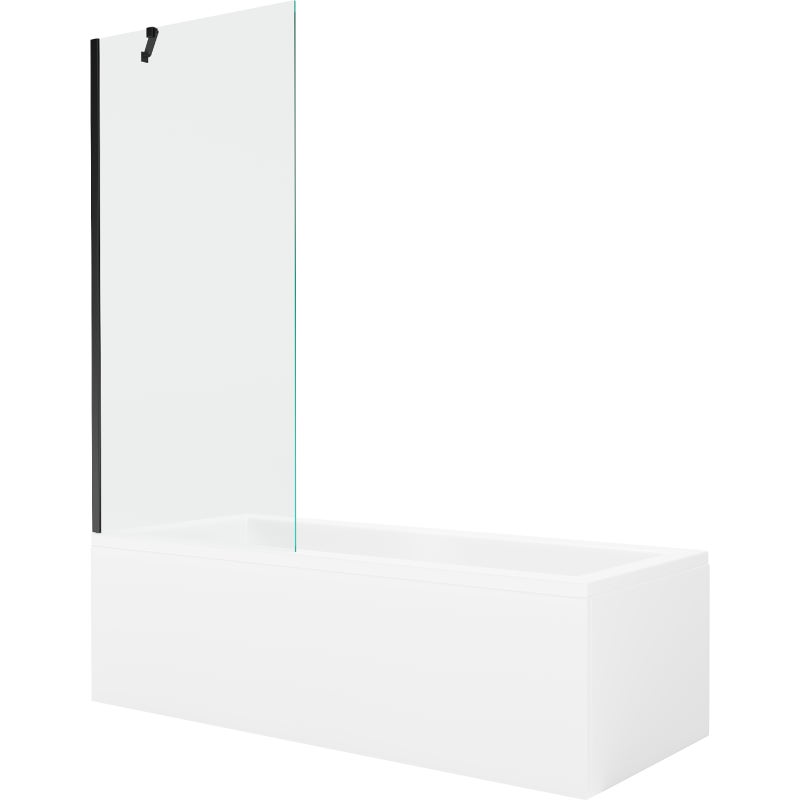 Mexen Cubik wanna prostokątna 170 x 70 cm z obudową i parawanem 1-skrzydłowym 80 cm, transparent, czarny - 550317070X9508000070