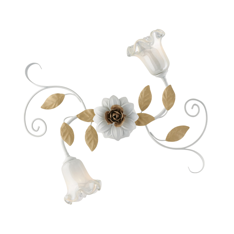 Plafoniera in ferro laccato bianco shabby 2 luci H.17 - Ø52